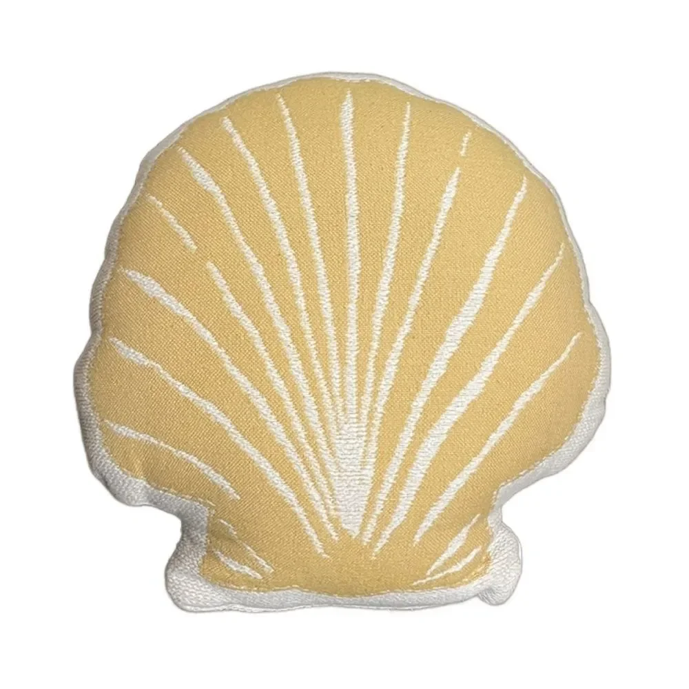 Shell-Shaped Yellow & White Small Accent Pillow Beachy Coastal Nautical Vibes